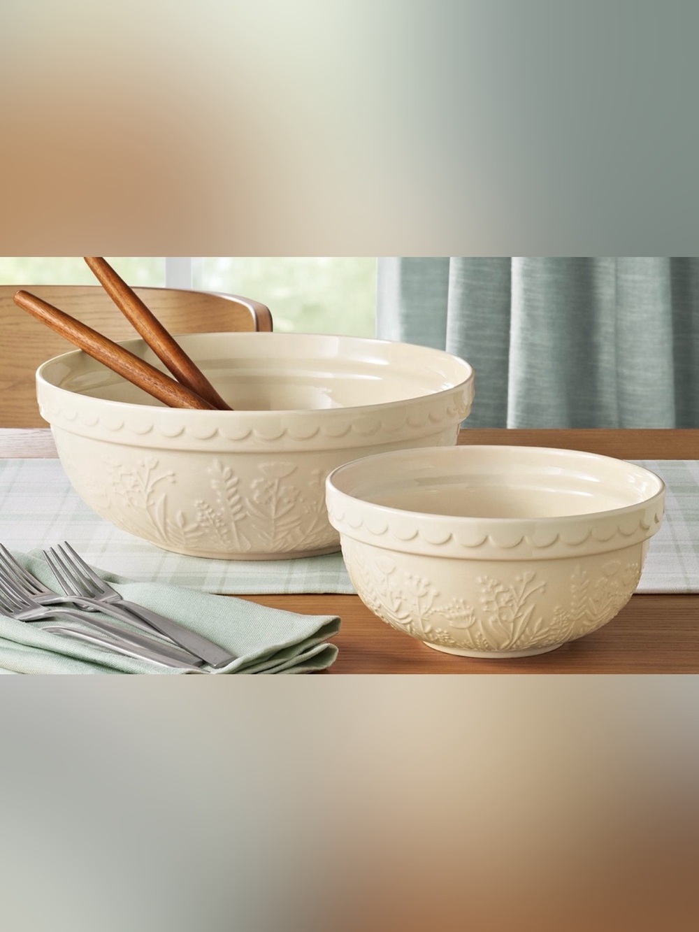 Member’s Mark 2-Bowl Set Ceramic Mixing Bowls Set - Decorative Floral Design